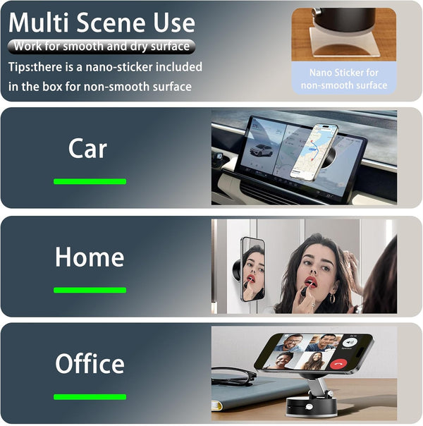 Vacuum Suction Magnetic Car Phone Holder Mount Fit All Phones,Adjustable Phone Holders for Your Car,Mechanical Lock No Need Charging,Metal Ring