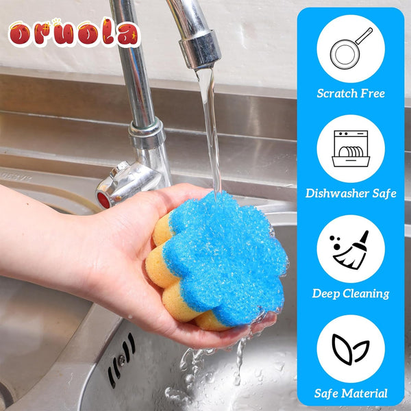 3Pcs Dish Soap Sponge, Dish Washing Sponge,Dual-Sided Temperature Scrubby Sponges,Flower Dual-Sided Sponge for Dish, Bathroom, Kitchen, Washing &