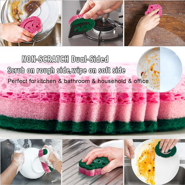 Smilepowo 12 Pack Scrub Sponge,Bulk Sponges,Dual-Sided Multi-Functional Premium Cleaning Sponges,Dishwashing Sponge for Heavy Duty Scouring