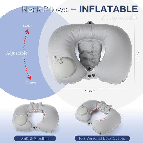 2 Pcs Inflatable Bath Pillows for Tub Bath Head and Neck U Shaped Blow up Full Body Travel Pillow with Adjustable Button Grey and Black Bath Tub