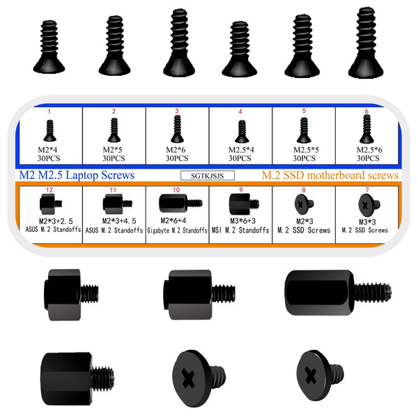 M.2 SSD Screws Kit, Nvme Screw M.2 SSD Mounting Kit-M2 M2.5 Black Carbon Steel Laptop Notebook Computer Screws Set.Nvme M2 Screws Suitable for