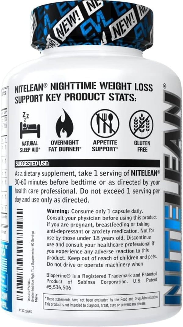 Evlution Nutrition Night Time Fat Burner Support - Overnight Sleep and Weight Loss Support Pills with Thermogenic Green Tea and White Kidney Bean