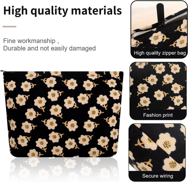 Cosmetic Bag Makeup Bag Preppy Cute Corduroy Toiletry Bag for Women Travel Essentials (Full Beige)