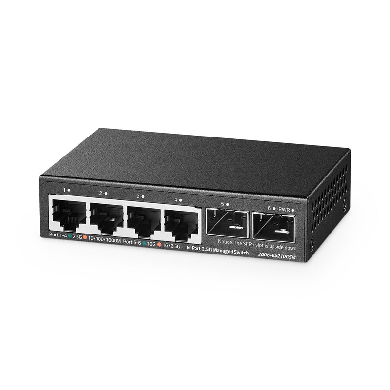 Binardat 4 Port 2.5G Web Managed Switch with 2X10G SFP+ Slot, Ultra-Mini Size, Support Trunk/Lacp/Vlan/Qos, Metal Multi-Gigabit Desktop/Wallmount