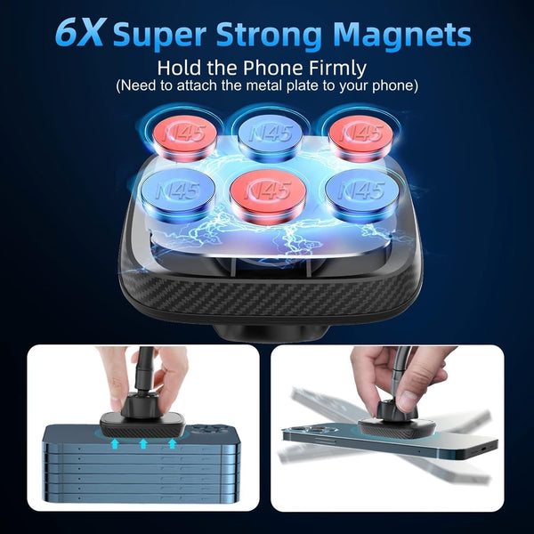 Apps2Car Magnetic Car Phone Holder Mount [6 Strong Magnets], Cell Phone Holder Car [Suction Cup], Phone Car Holder Mount [Windshield Dashboard]