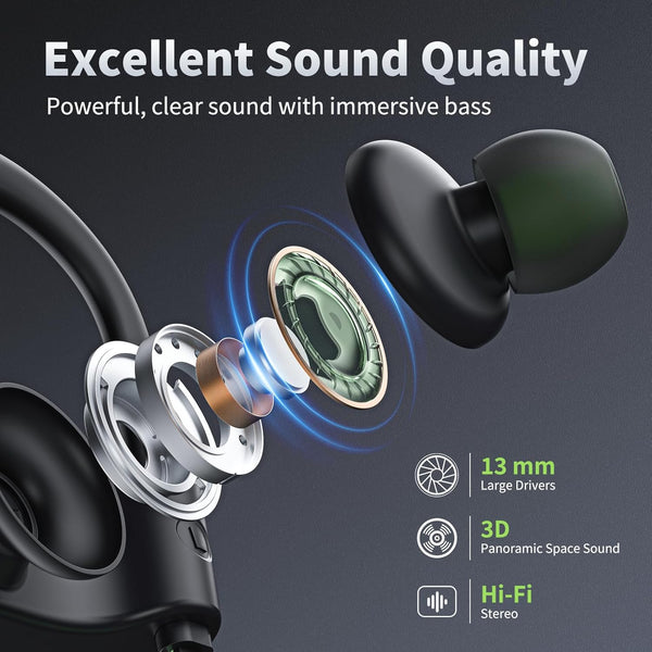 Bluetooth Headphones, Wireless Earbuds IPX7 Waterproof Bluetooth 5.3 Headphones with 16Hrs Playtime Stereo Bass Headsets with Mic Running Headsets