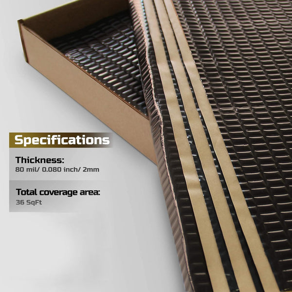 Siless Black 80 Mil (2Mm) 36 Sqft Car Sound Deadening Mat - Butyl Automotive Sound Deadener - Noise Insulation and Vibration Dampening Material