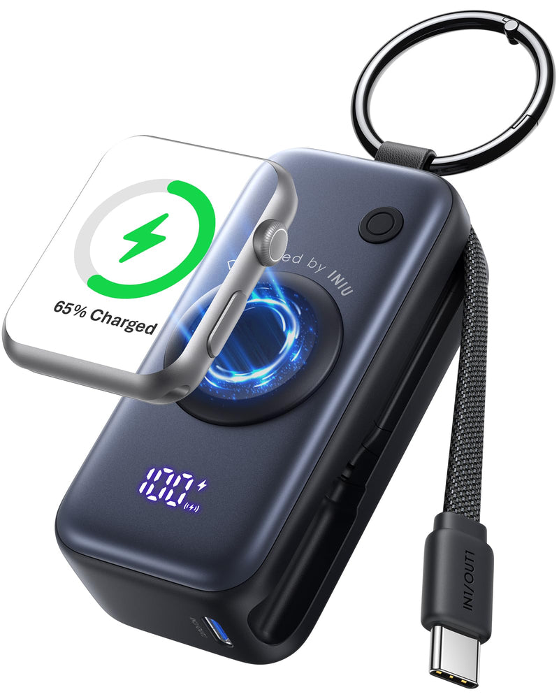 INIU 3-In-1 Portable Charger, Small 5000Mah Power Bank with Built-In USB C Cable and Watch Charger, 20W PD Fast Charging Battery Pack, Travel