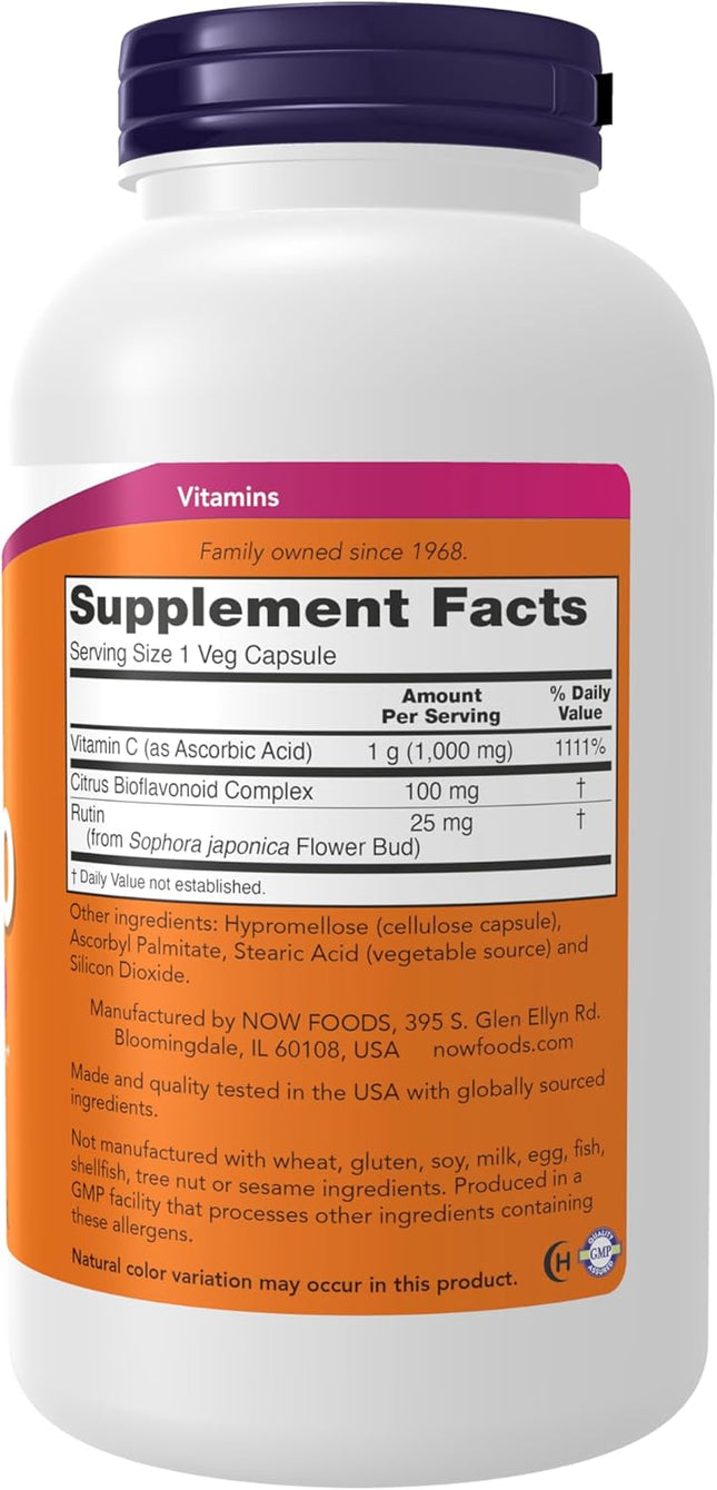 NOW Foods Supplements, Vitamin C-1,000 with 100 mg of Bioflavonoids, Antioxidant Protection*, 250 Veg Capsules 250 Caps 