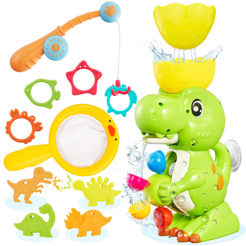 EKUEASYKU Dinosaur Bath Toys for Kids Ages 1-3 2-4 4-8 Toddler Bath Toys Whirling Waterfall Water Toys Fishing Games Bathtub Bath Time Tub Toys