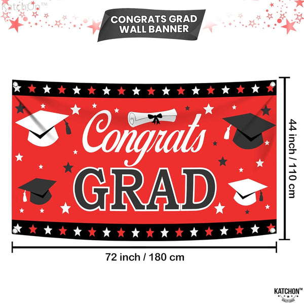 Katchon, Graduation Decorations Class of 2025 Red and Black - Huge, Pack of 76 | Congrats Grad Banner and Graduation Boxes 2025 | Red Balloon Arch