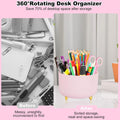 Pink Desk Organizers and Accessories 10Pcs Set with 360-Degree Rotating Pen Holder, Tape Dispenser, Stapler, Staple Remover, 1000 Staples, Tape,