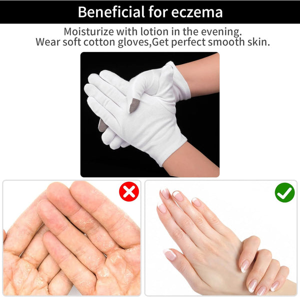 Sibba 2 Pairs Touch Screen Moisturizing Gloves White Cotton Moisturizing Gloves Overnight Bedtime Heal Eczema Sleeping Lotion Hand Spa Treatment