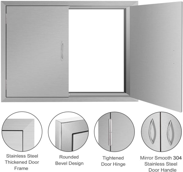 Seeutek Outdoor Kitchen Doors BBQ Access Door 31W X 24H Inch - Stainless Steel Double Wall Construction Vertical Door for Outdoor Kitchen Grilling
