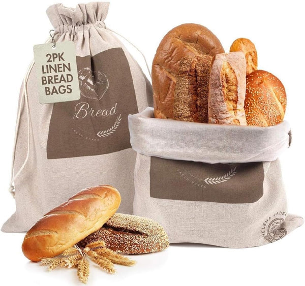 Linen Bread Bags for Homemade Bread â Easy to Clean Large Reusable Cloth Bags for Sourdough, Sandwich & Loaf Storage, Bpa-Free Linen Bag with