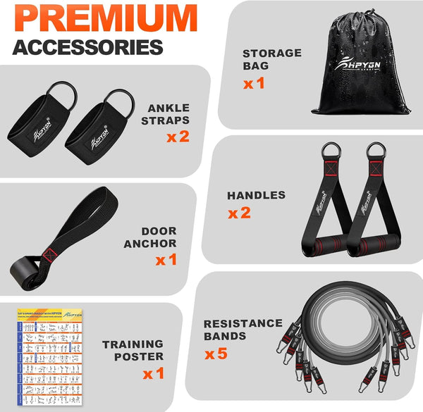 Resistance Bands, Exercise Bands with Handles, Fitness Bands, Workout Bands with Door Anchor and Ankle Straps, for Heavy Resistance Training,
