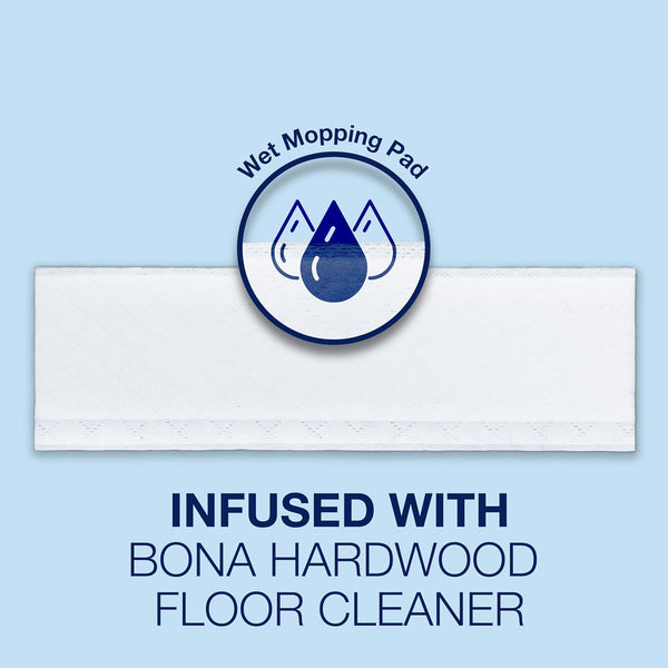 Bona Hardwood Floor Disposable Wet Cleaning Pads - 12 Cleaning Pads per Pack - Unscented - Use with Bona Mops - Residue-Free Floor Cleaning