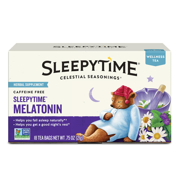 Celestial Seasonings Sleepytime Wellness Tea plus Melatonin, Caffeine Free, 18 Tea Bags Box