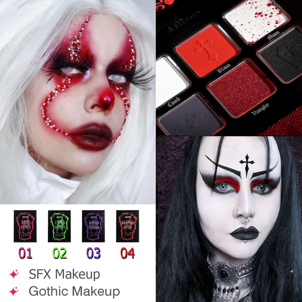 Afflano Red Black Eyeshadow Goth Makeup Palette, Vampire Blood Red Halloween Makeup Palette, Burgundy Dark Smokey Eye Shadow Palette Pigmented,