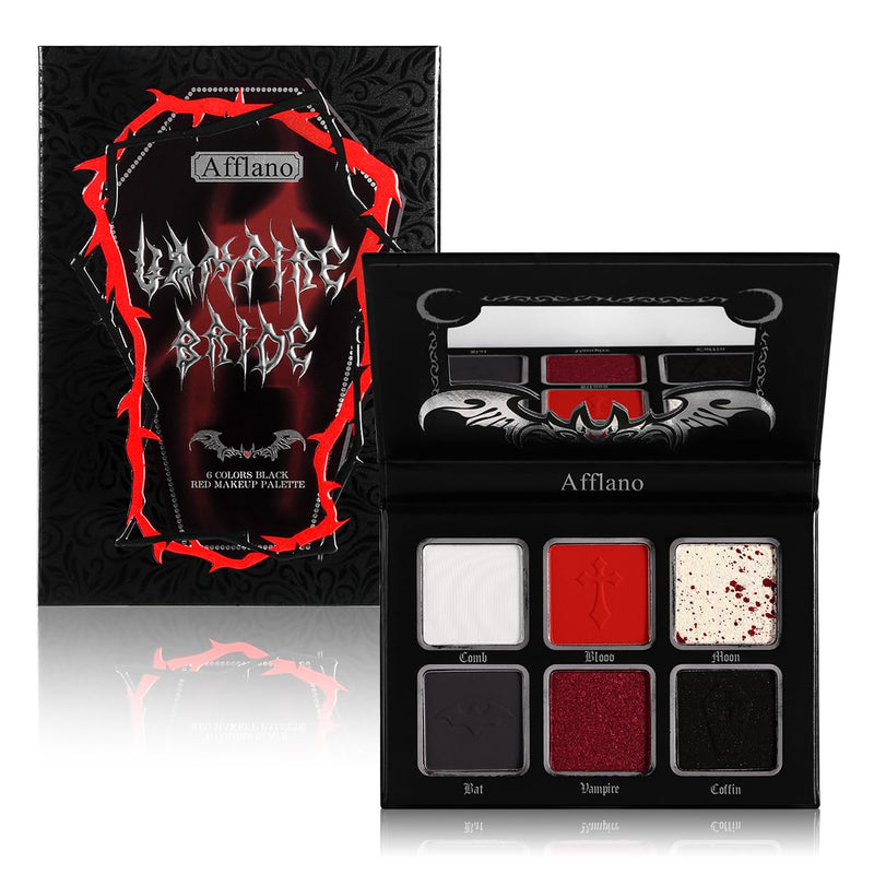 Afflano Red Black Eyeshadow Goth Makeup Palette, Vampire Blood Red Halloween Makeup Palette, Burgundy Dark Smokey Eye Shadow Palette Pigmented,