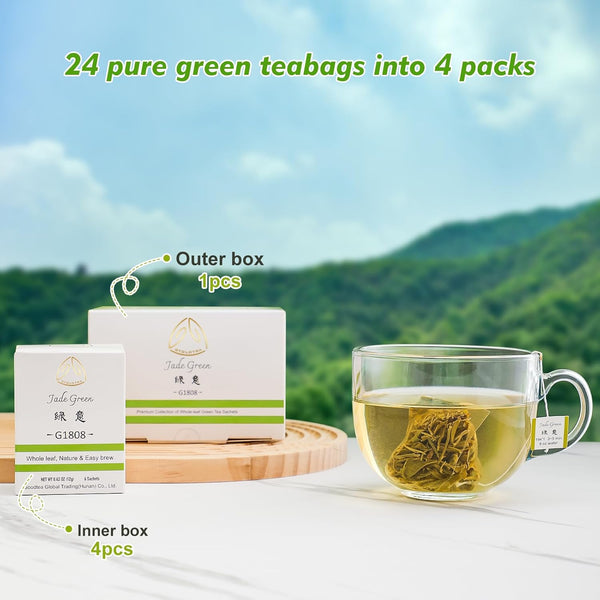 GTGLOTRA Premium Full-Leaf Loose Green Tea, 24 Pyramid Bags(4 Pack), 100% Natural No Additives, Easy Brew, Biodegradable Tea Whole Leaf Tea