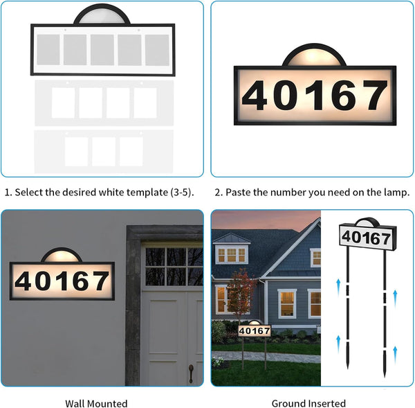 Solar House Numbers for Outside, Aqonsie Solar Powered Address Sign, Waterproof outside 3000K Warm LED & 4500K & 6000K White Illuminated Plaques