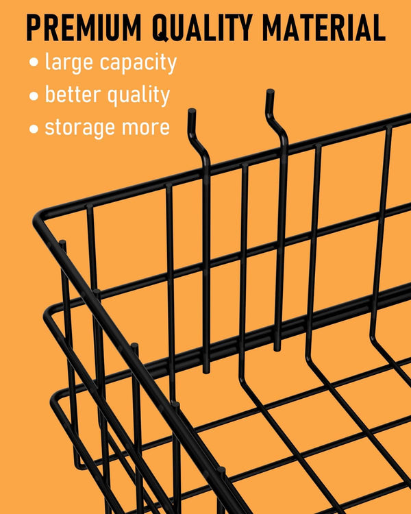 INCLY 4 Pack Pegboard Baskets Bins Set, 4 Size Square Style Black Metal Wire Basket for Any Peg Board Organizing Tools, Pegboard Accessories for