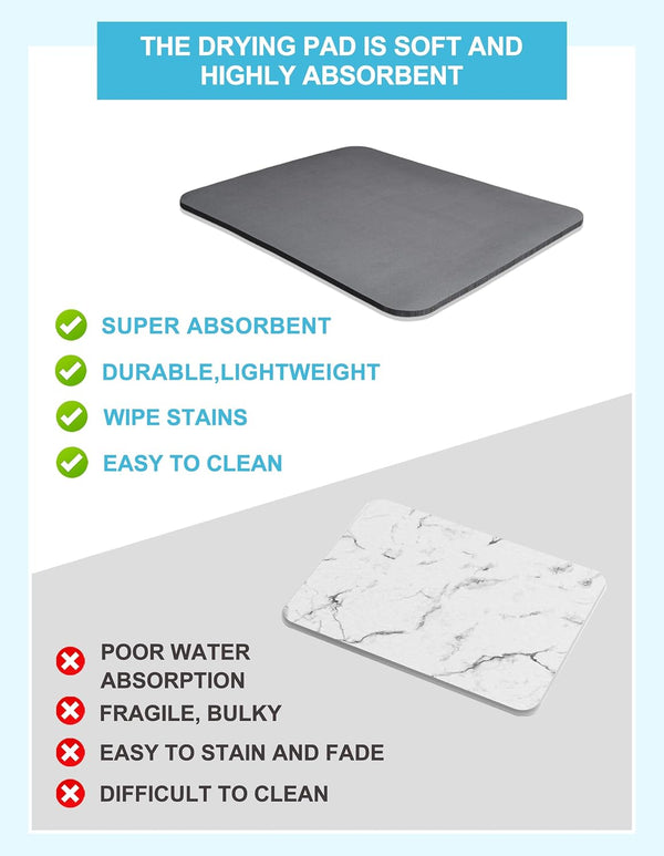 Dish Drying Mat for Kitchen Counter, 12"X19" Dish Drying Pad with Non-Slip Rubber Backed, Hide Stain anti Absorbent for Kitchen Counter, Drying