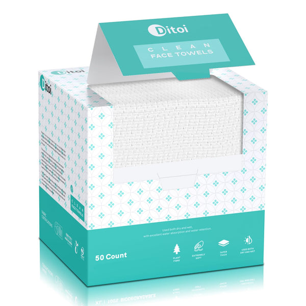 Face Towels, 10"Ã12" Disposable Face Towel, Face Towelettes XL, Ultra Soft Makeup Remover Dry Wipes, Thick Face Towel for Sensitive Skin, 50 Count