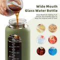 SIEROZUR 64Oz Glass Water Bottle with Straw and Handle Lid Half Gallon Motivational Glass Bottle with Silicone Sleeve and Time Marker Large