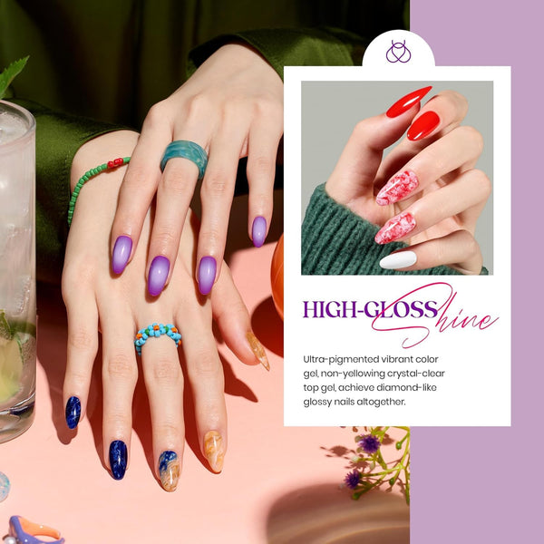 Beetles Gel Polish Set Summer Gel Nail Polish Kit Spring Pastel 36 Pcs 32 Colors with Base Top Coat Hot Pink Green Black White Burgundy Red Blue