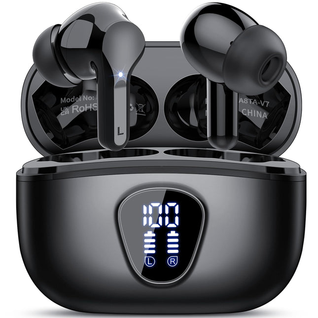 Wireless Earbuds Bluetooth 5.3 Headphones, 40H Playback Hifi Stereo Ear Buds with LED Display, ENC Noise Cancelling Earb