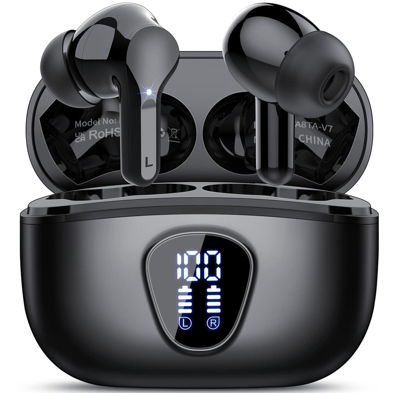 Wireless Earbuds Bluetooth 5.3 Headphones, 40H Playback Hifi Stereo Ear Buds with LED Display, ENC Noise Cancelling Earbuds, IP7 Waterproof In-Ear