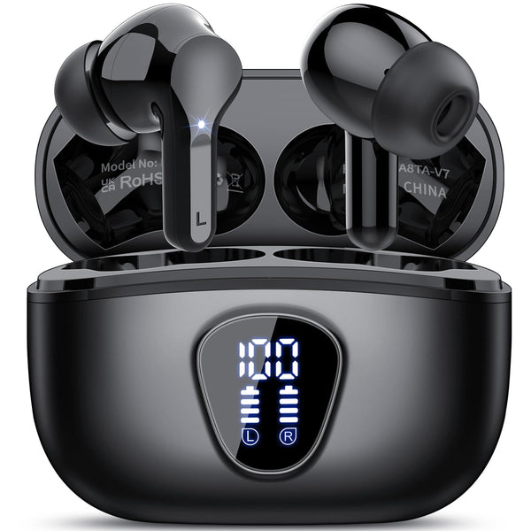 Wireless Earbuds, Bluetooth 5.4 Headphones Hifi Stereo, Bluetooth Earbuds with ENC Noise Cancelling Mic, IP7 Waterproof in Ear Earphones, 48H, LED