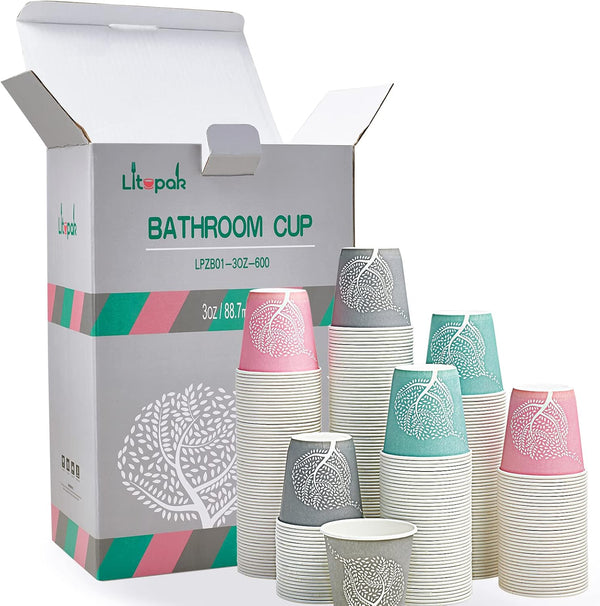 LITOPAK 600 Pack 3 oz Disposable Bathroom Cups, Colorful Small Disposable Paper Cups for Parties, Picnics, Barbecues, Travel and Events 600pack