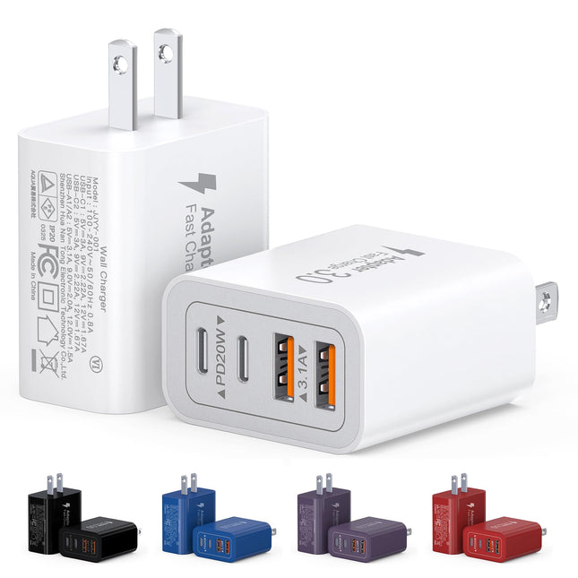 40W USB C Charger Block, 2-Pack 4-Port Type C Fast Charging Brick Dual PD&QC Wall Plug Adapter Compatible for Iphone 16/