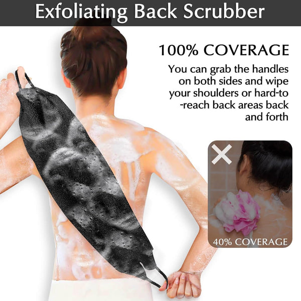 Anezus Exfoliating Back Scrubber Bath Gloves Set, Exfoliating Shower Towel with Shower Gloves for Body Scrub, Back Cleaner Wash Gloves to Remove