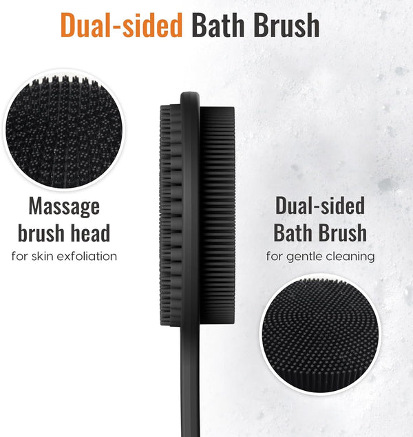 VWMYQ Silicone Back Scrubber for Shower, Silicone Face Scrubber for Men,17In Lengthen Long Handle Body Brush, Double Sided Shower Brush for Shower