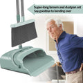 Kelamayi Upgrade Broom and Dustpan Set, Large Size and with Long Handle, Upright,Ideal for Indoor Outdoor Garage Kitchen Room Office Lobby Use (Green)