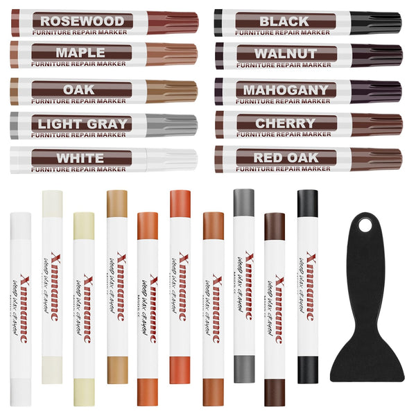 Wood Furniture Repair Kit - Set of 21 Furniture Markers Wood Filler Sticks Wood Scratch Repair Kit Remove Any Scratches, Scuffs, Cracks and Nail