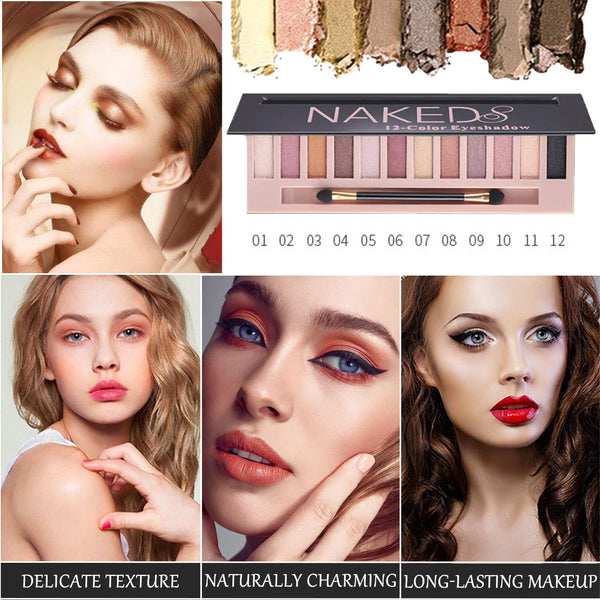 2 Pcs 12 Colors Eye Shadow Palette,Nude Matte Smokey Shimmer Glitter Eyeshadow Palette,Blendable Rich Colors,Waterproof Beauty Makeup Palette Kit