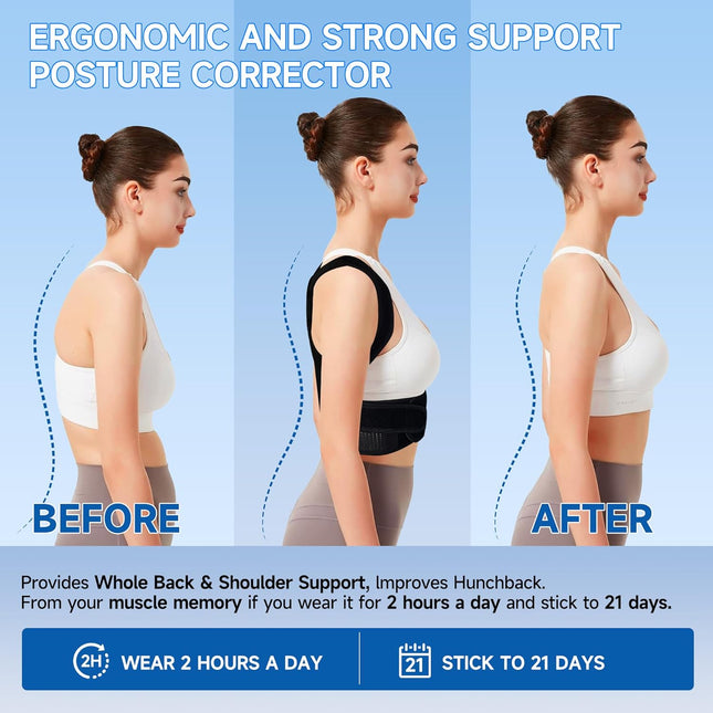 Back Brace Posture Corrector for Men and Women, Adjustable Shoulder Straightener Full Back Support, Upper and Lower Back