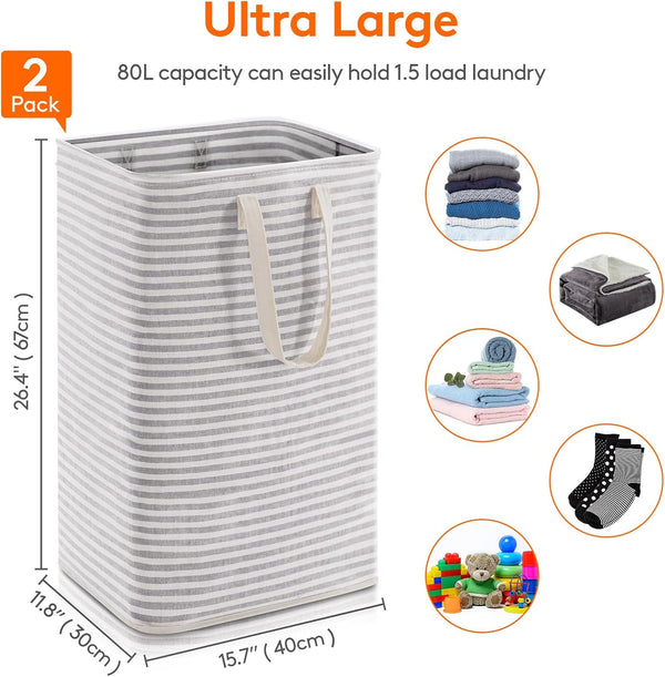 Lifewit 2 Pack Laundry Hamper Large Collapsible Laundry Baskets, Freestanding Waterproof Clothes Hamper with Easy Carry Handles in Laundry Room