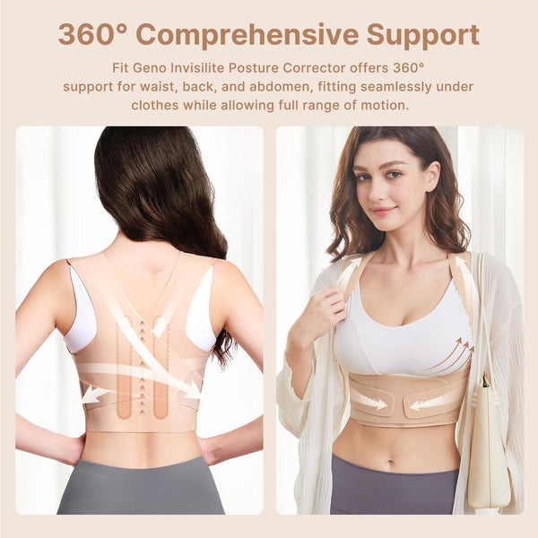 Fit Geno Posture Corrector for Women Invisilite: Invisible Lightweight Back Brace for Neck Shoulder & Upper Back Pain Relief - Improve Posture