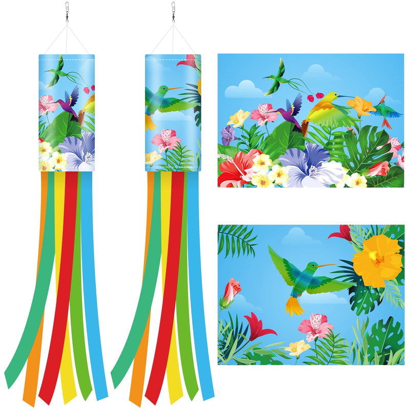 Flutesan 2 Pcs 40 Inches Twin Hummingbird Windsock Spring Wind Socks for Hanging Outdoor Yard Patio Lawn Garden Decoration