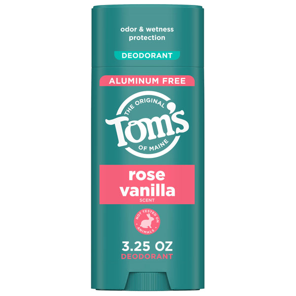 TomâS of Maine Rose Vanilla Aluminum Free Natural Deodorant for Women & Men | Goes on Clear | Odor & Wetness Protection | Naturally Derived and