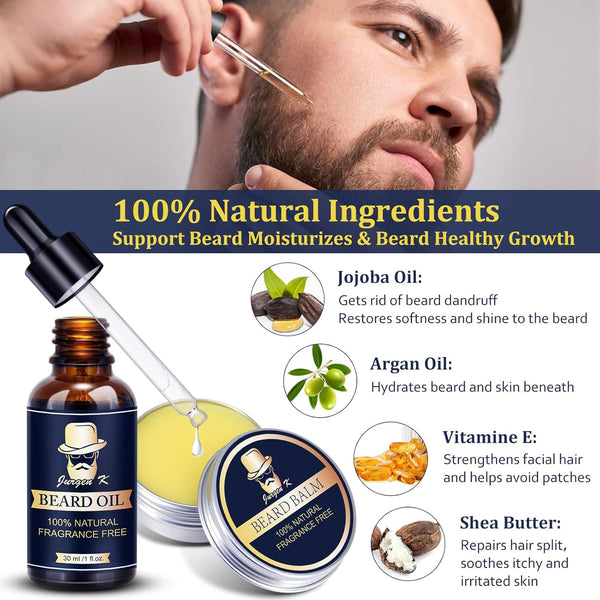 Beard Kit W/ Beard Oil, Balm, Brush, Comb, Moisturize &Soften Coarse, Dry Beard, Anniversary & Birthday Gifts for Men Him Boyfriend Husband Dad
