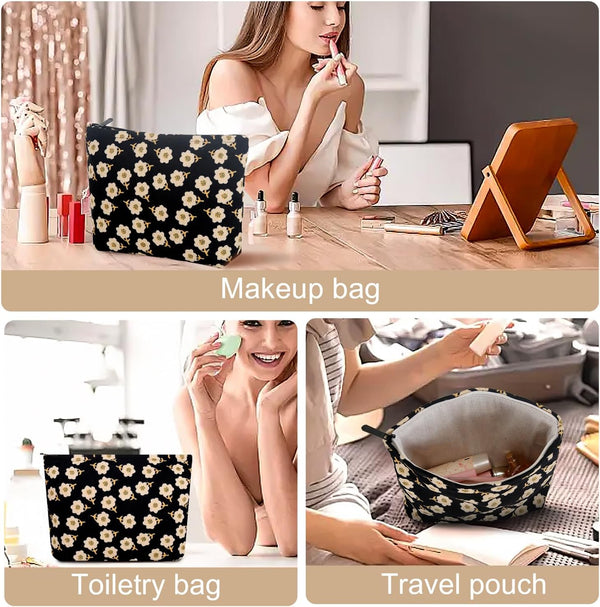 Cosmetic Bag Makeup Bag Preppy Cute Corduroy Toiletry Bag for Women Travel Essentials (Full Beige)