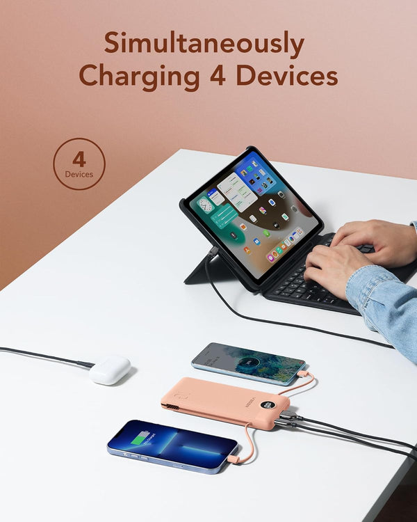 VEGER Portable Charger for Iphone Built in Cables and Wall Plug, 10000Mah Slim Fast Charging USB C Power Bank, Travel Essential Battery Pack