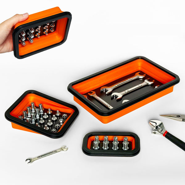 Tahoe Trails Magnetic Tray 3-Piece, Magnetic Parts Tray for Screws, Bolts, Nuts and Other Small Metal Parts and Tools, Tool Tray for Mechanics, Orange